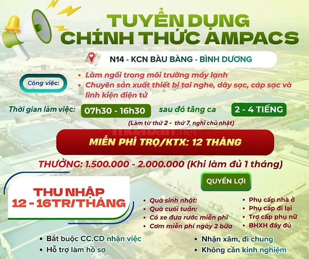 CÔNG TY ĐIỆN TỬ - TUYỂN LĐPT - MIỄN PHÍ NHÀ TRỌ - BAO CƠM CA
