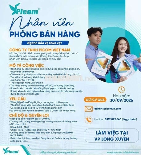 Nhân viên kinh doanh (Ngành BVTV) tại Long Xuyên