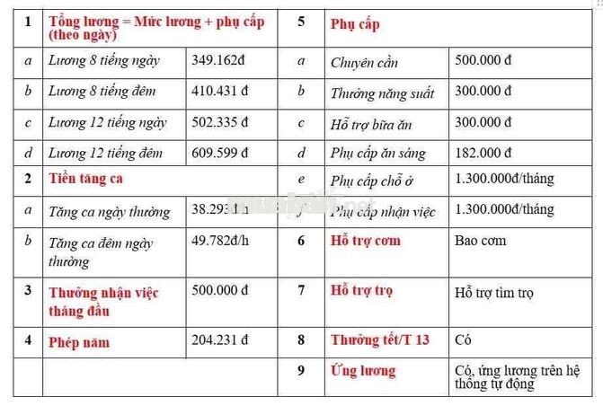 KCNC Thủ Đức - Bao Cơm Và Trọ - Tuyển Nữ LĐPT