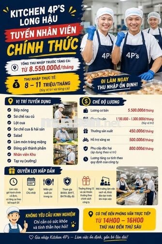 Tuyển Nhân viên sản xuất thu nhập 11tr/ tháng 