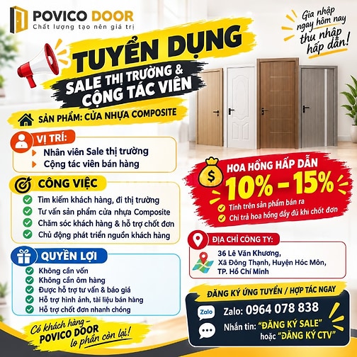 POVICO DOOR TUYỂN DỤNG SALE THỊ TRƯỜNG  CỘNG TÁC VIÊN 