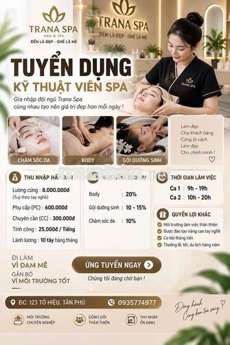 ✨ TRANA SPA TUYỂN DỤNG KỸ THUẬT VIÊN SPA ✨