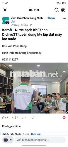 KAROFI TUYỂN KTV LẮP ĐẶT