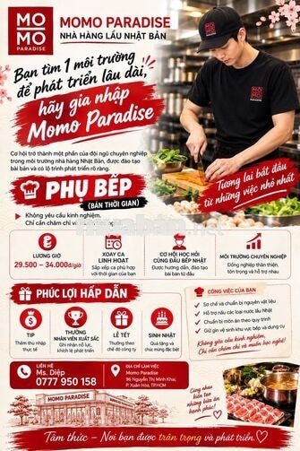 Nhân viên phụ bếp- Bán thời gian- Quận 3 (cũ)