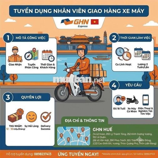 Tuyển Shipper GHN Phong Điền Huế Lương Trả 2 Tuần