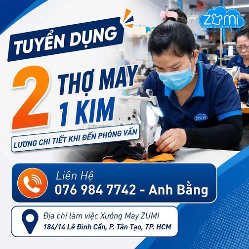  CẦN TUYỂN 2 THỢ MAY 1 KIM ĐI LÀM NGAY