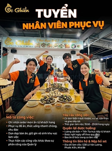 Cần tuyển gấp nhân viên phục vụ tại Nhà Bè