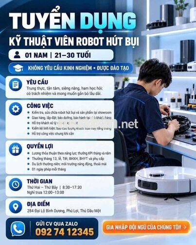 [KO CẦN KN] KỸ THUẬT VIÊN ROBOT HÚT BỤI BÌNH DƯƠNG