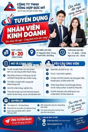 Tuyển Nhân viên kinh doanh (Thu nhập lên đến 20tr)