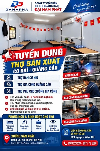 Công ty CP Cơ khí Quảng Cáo ĐẠI NAM PHÁT Tuyển dụng