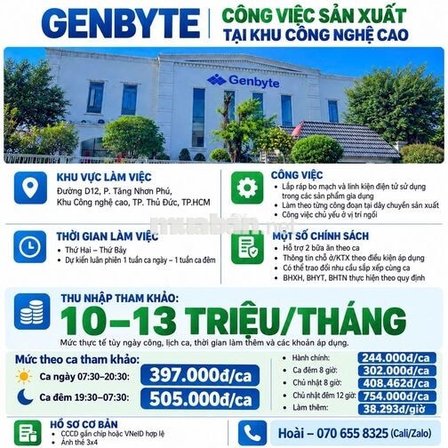 TUYỂN LĐPT KHU CNC THỦ ĐỨC_THU NHẬP 10-13 TR/THÁNG