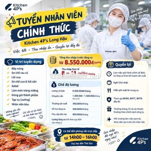 Nhân Viên Sản Xuất Thu Nhập Lên Tới 15tr/ tháng