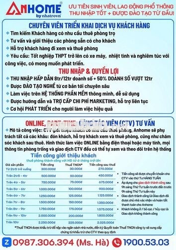 NHÂN VIÊN TƯ VẤN CĂN HỘ DỊCH VỤ - PHÒNG TRỌ