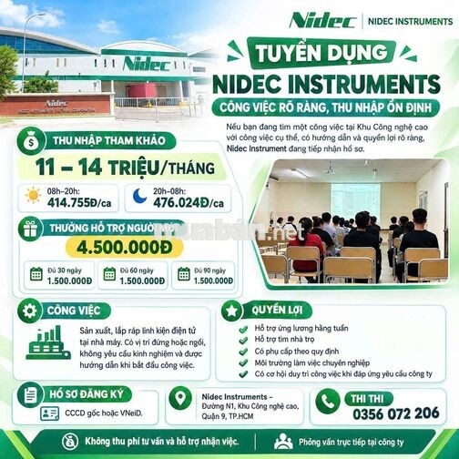 VIỆC LÀM NIDEC KHU CÔNG NGHỆ CAO THỦ ĐỨC_QUẬN 9