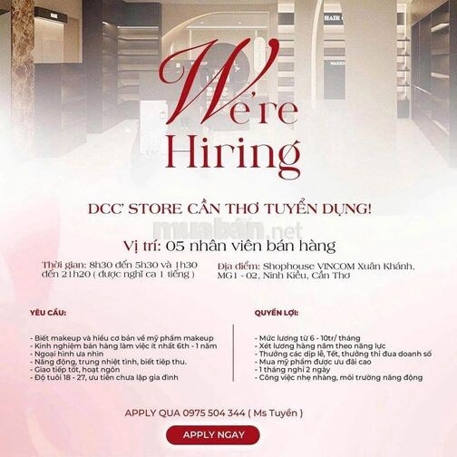 [***, CÓ THƯỞNG] 05 NHÂN VIÊN SALE CẦN THƠ