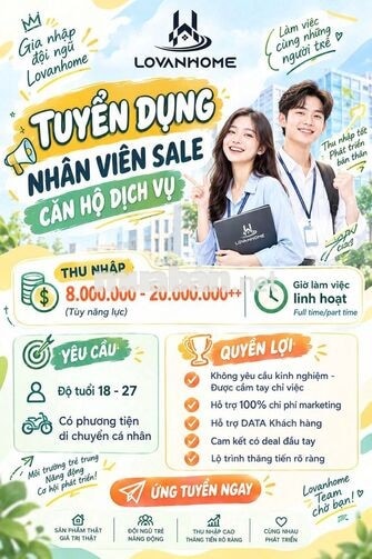TUYỂN SALE CĂN HỘ DỊCH VỤ CÓ TRẢ LƯƠNG CỨNG
