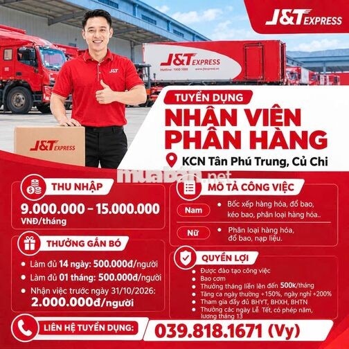 [KO CẦN KINH NG] NHÂN VIÊN PHÂN HÀNG J&T EXPRESS