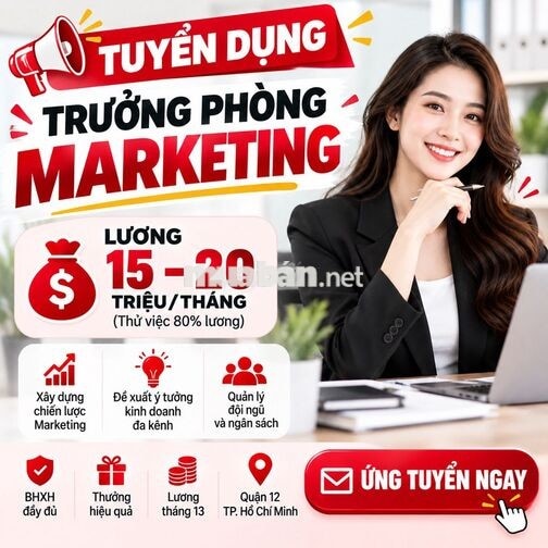 📣 TUYỂN  1 TRƯỞNG PHÒNG MARTKETING CÔNG TY